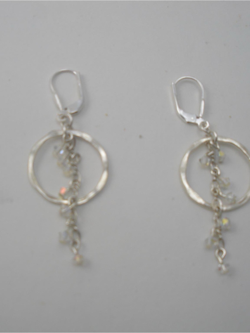 Sterling Silver Hoop Drop Earrings with Crystal Dangles - Silver